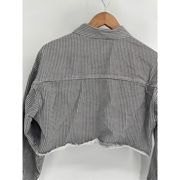 Princess Polly Jacket Cropped Women Size 4 Black White Houndstooth Cut Off Style - Picture 8 of 12
